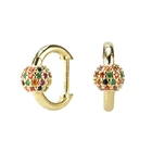 Huggie 925 Sterling Silver Cz Cubic Zirconia Jewelry 18k Gold Ball Huggie Hoop Earrings