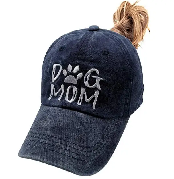011364 Women's Embroidered Adjustable Denim Baseball Cap Tail Hat Dog Mom
