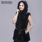 Vest Black Natural Rabbit Fur Vest Black Women Fur Coat