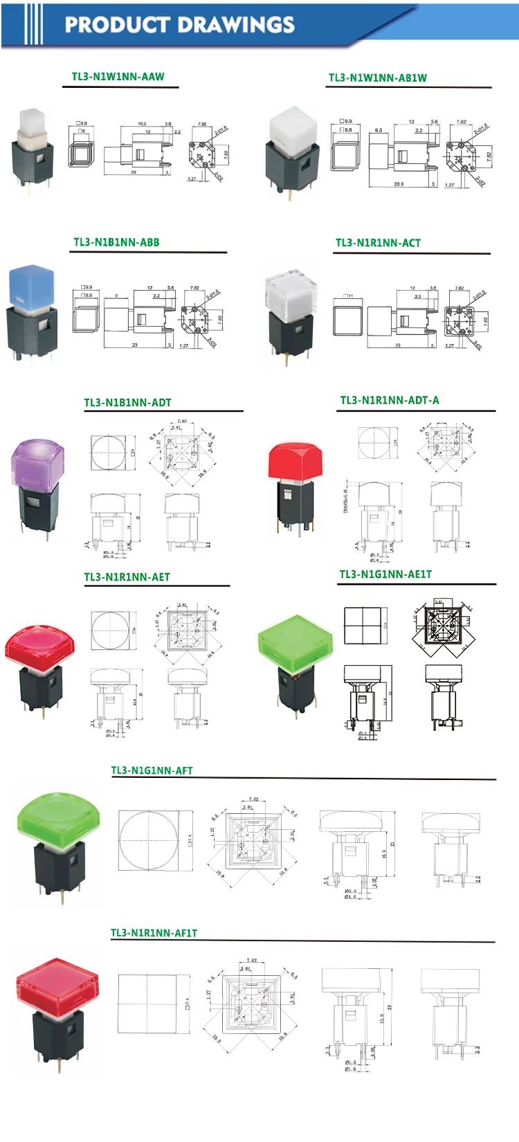 Lakeview TL3  Long Life Cycles 6mm 8.6mm 11mm 12mm 15mm 17.4mm Momentary Super Bright Illuminated Tact Tactile Key Button Switch