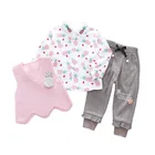 Set 2021 New Children's Clothes Cute Knitted Vest Print Shirt Pant 3 Piece Set For Children