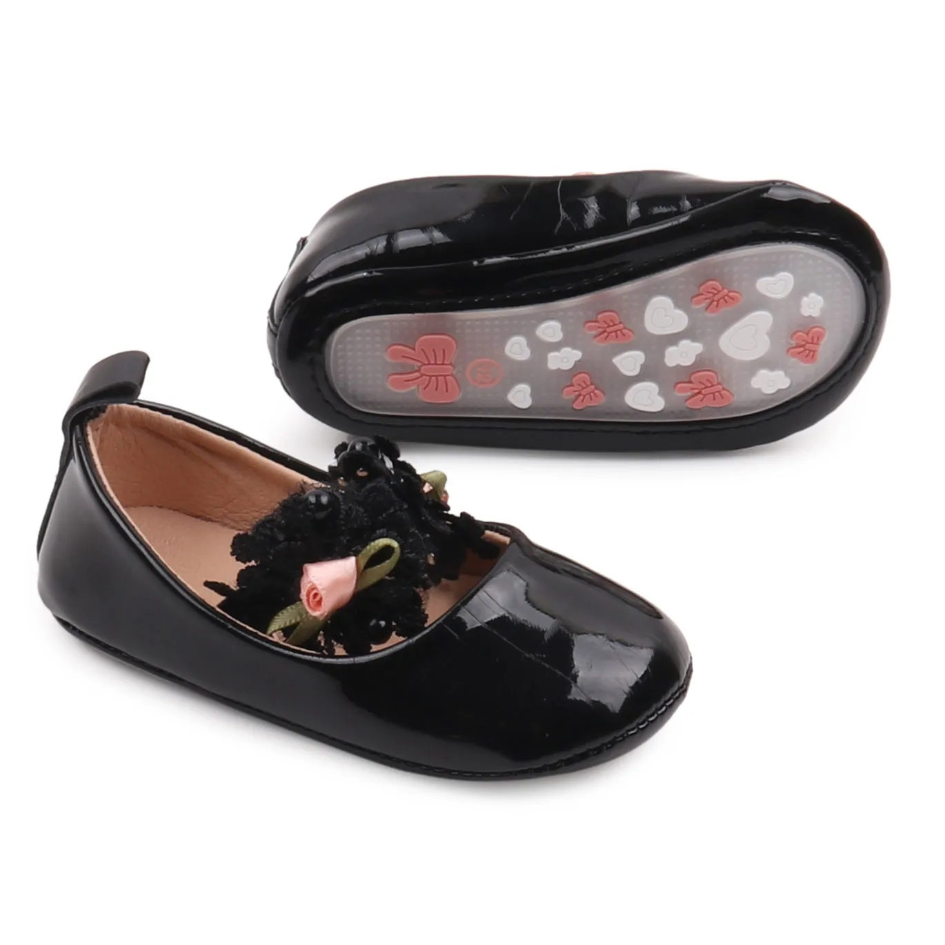 Baby Girls Solid Color Princess Design with Lace Flower and Elastic Band Breathable Toddler Shoes manufacture