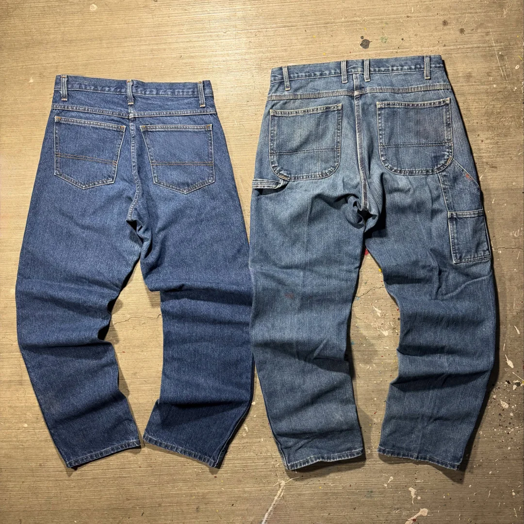 product custom men high end retro horseshoe embroidery straight denim jeans vintage washed streetwear manufacturer-2