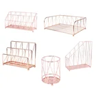 Filing Tray Modern Nordic Home Office Mesh Wire Rose Gold Metal Paper Letter Tray Desk Set Organizer File Storage Tray