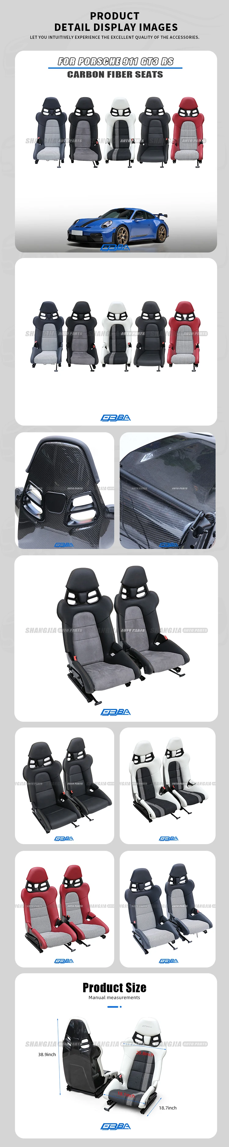 product customized racing seats universal model carbon fiber leather bucket seats for porsche 718 911 gt3 rs panamera taycan-3