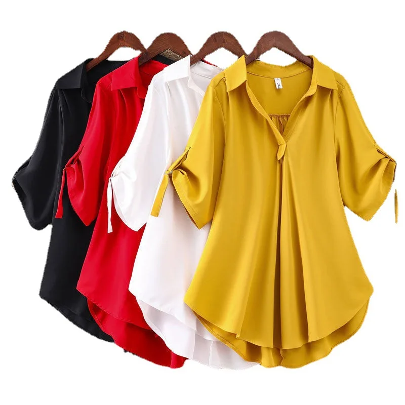 Supply Fashion Casual Chiffon Blouse Long Style Plus Size Tops For Summer  Women White Top Loose Dress Shirts
