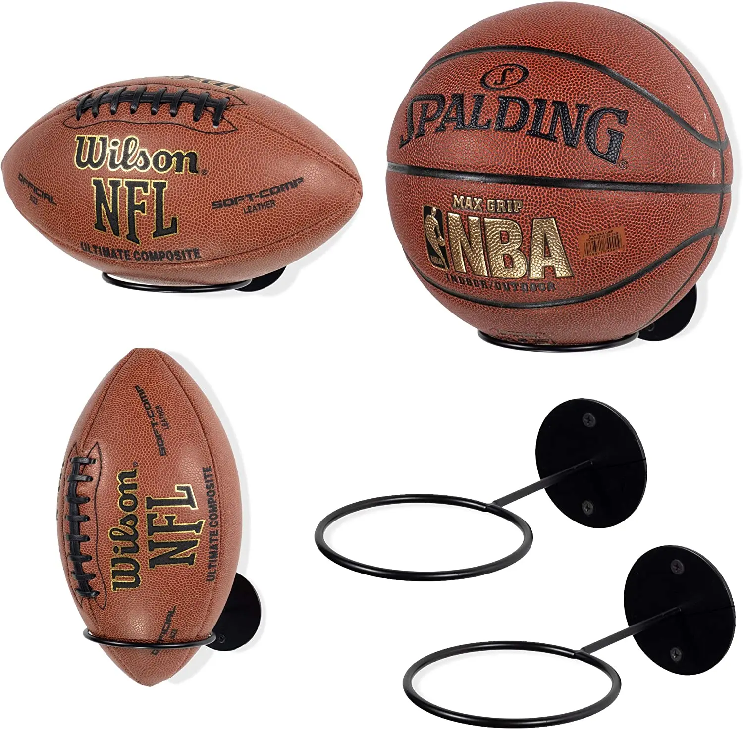 Whewer Wall Mount Football Holder Ball Rack Storage Steel Display Stand Sports Ball Holder sliever 