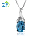 Oval Luxury Custom 925 Sterling Silver Natural London Blue Topaz Diamond Oval Party Necklace For Women