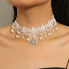 Necklace Pearl Creative Women's White Lace Jewelry Pendant Necklace Statement Pearl Lace Choker Necklace