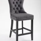 Bar Stylish Gray Velvet Upholstered Nailhead Trim Tufted Solid Wood Counter High Bar Chair Bar Stool
