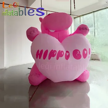 Custom Advertising Inflatables Cartoon Hippo With Heart For Valentine's Day Decoration