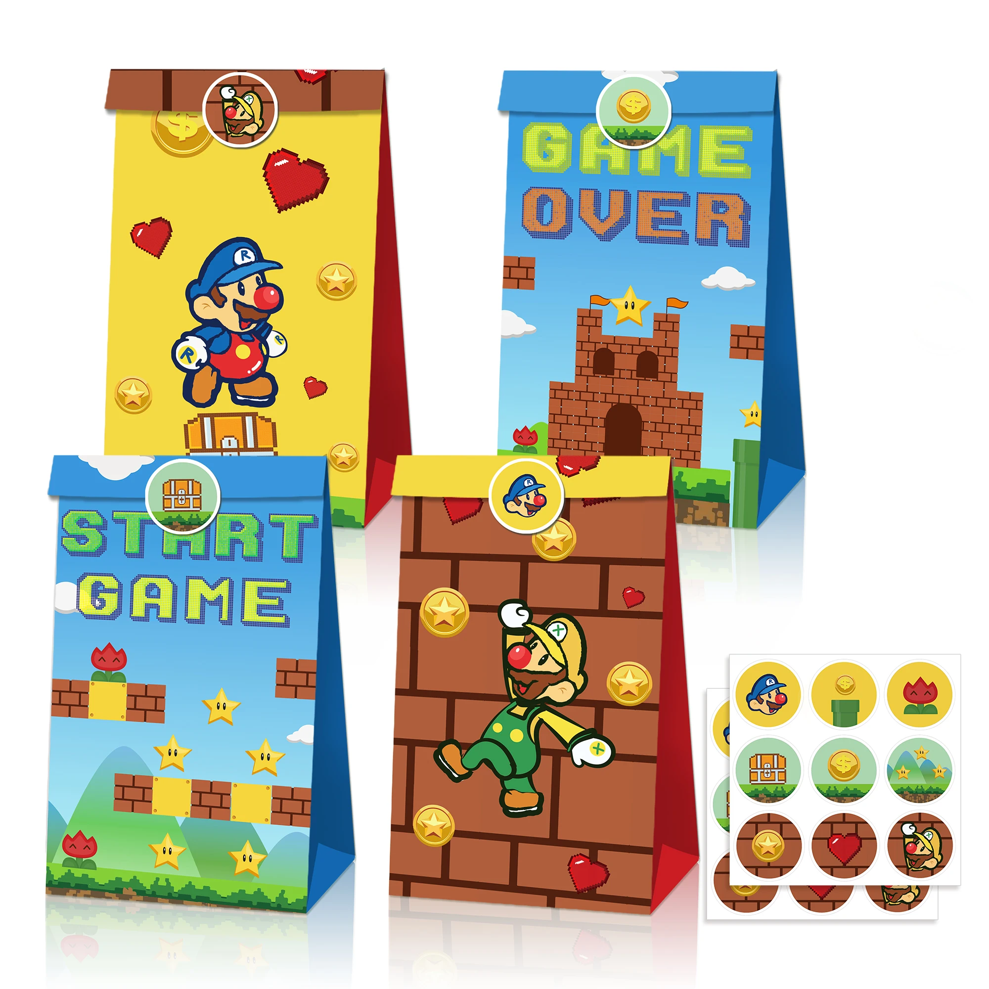 Wholesale 12 bags in set snack bag mario start game over kraft paper candy bag for party decoration