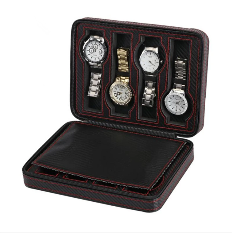 watch with carbon fiber pu leather travel gift craft watch box
