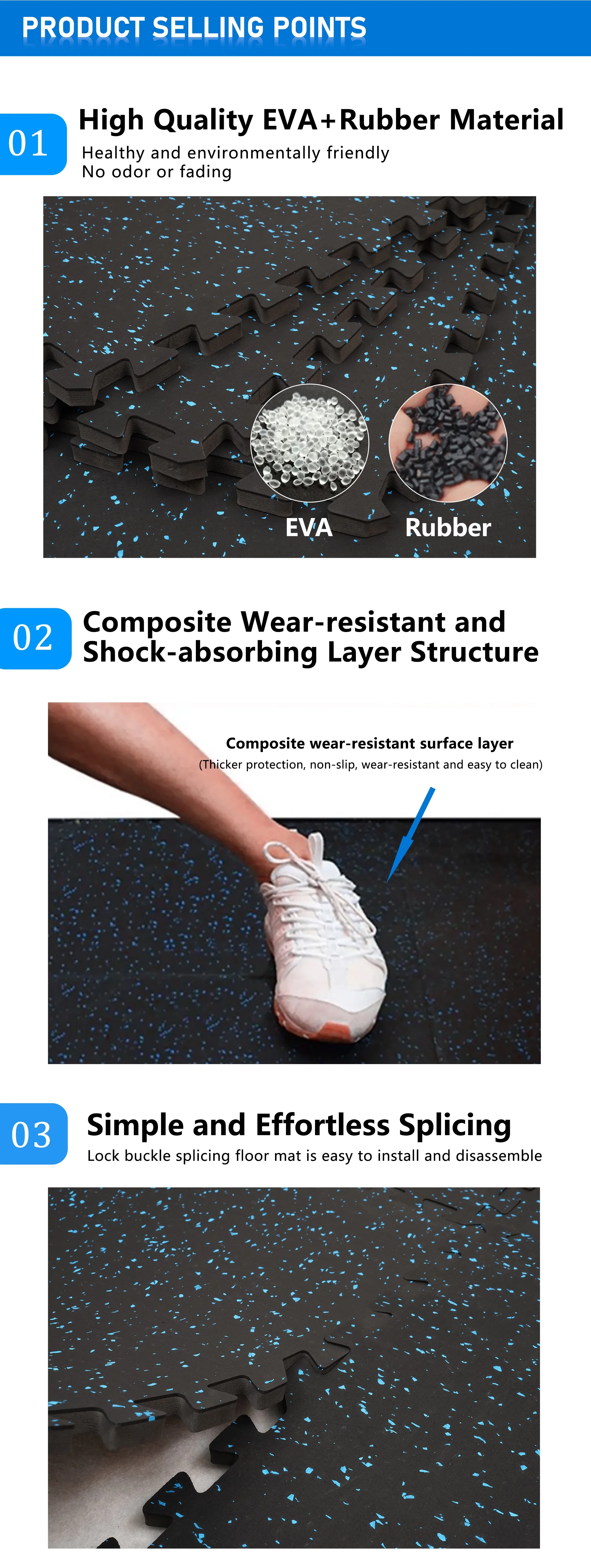Hydefoam Customizable EVA+Rubber Gym Flooring Mats Household Sport Mat Anti slip Sound-Insulating Gym Absorber Playground manufacture
