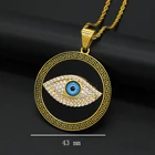 Blue Pendant Hip Hop Jewelry Stainless Steel Crystal Blue Eye Pendant Necklace