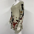 Women Prints Women 2021 Autumn Winter Women Scoop Neck Knit Dog Prints Seam Pocket Pullover Tunic
