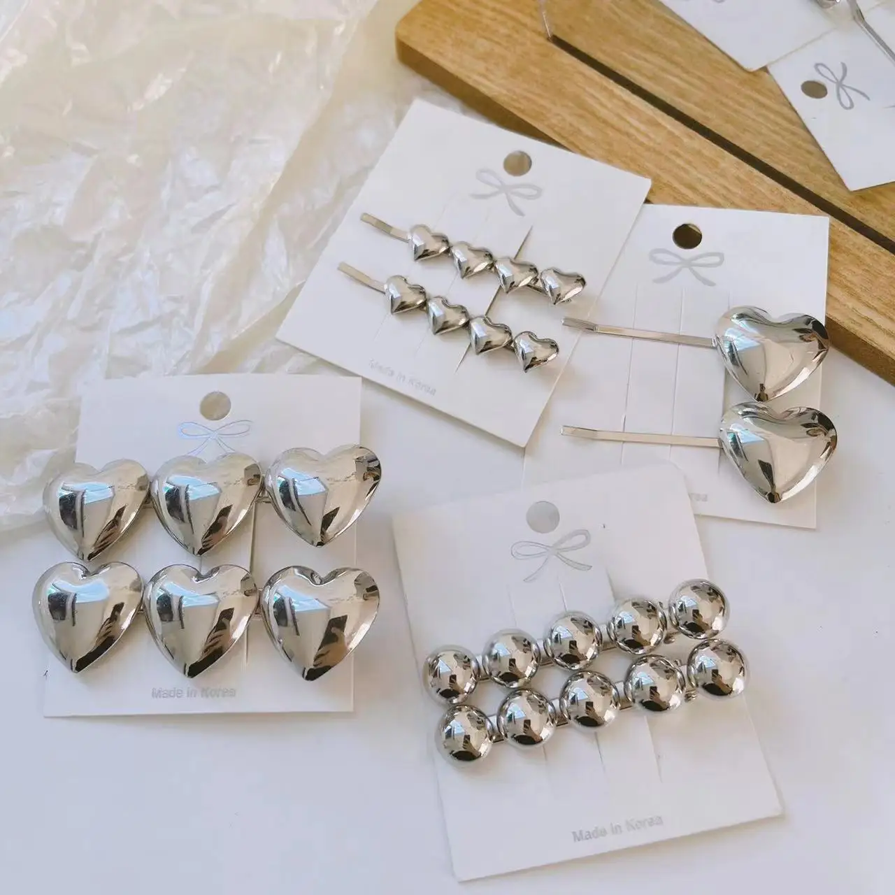Design 4pcs Fashion Alloy Hair Clips Heart Hairpins Golden Metal Bobby Pins Set for Girls Hair Beauty