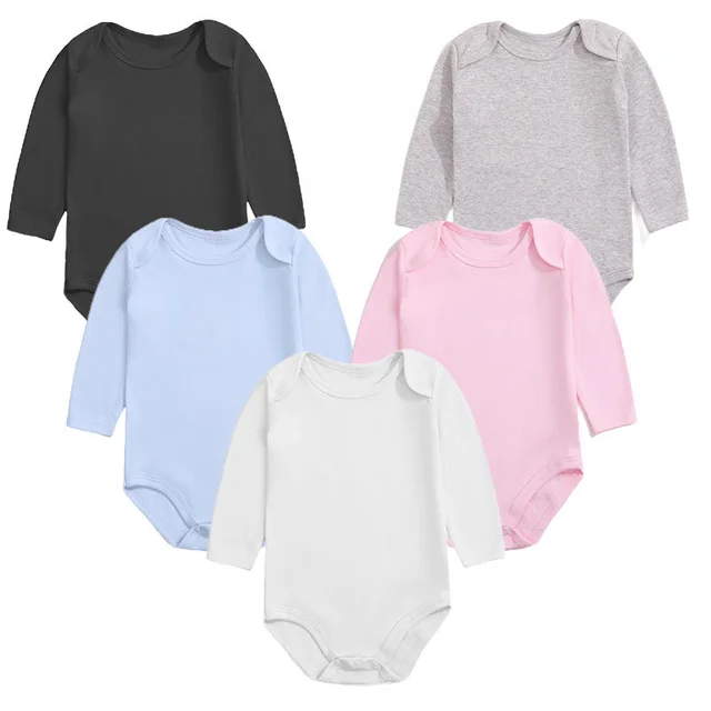 Spring Autumn Newborn Baby Romper 100% Organic Cotton Solid Breathable Long Sleeved Baby Rompers