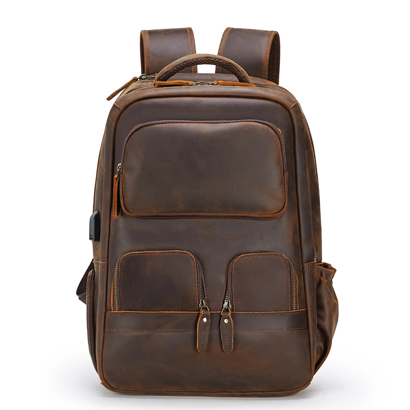 Genuine Leather Laptop Backpack Men 