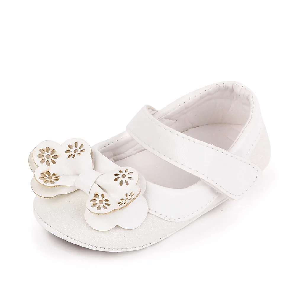 Baby Girls Princess Shoes Shining Glitter Hollow PU Bow Cute Soft Soled Toddler Shoes manufacture