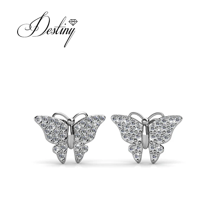 Colorful Butterfly Stud Earrings Austrian Crystal 18k White Gold Plated Jewelry