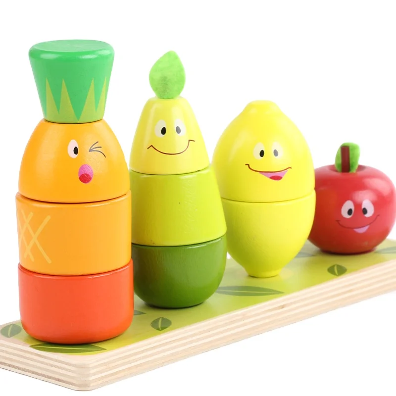 Kid Educational Cute Wooden Fruits Pile Stacking Tower Blocks Children Toy LA 