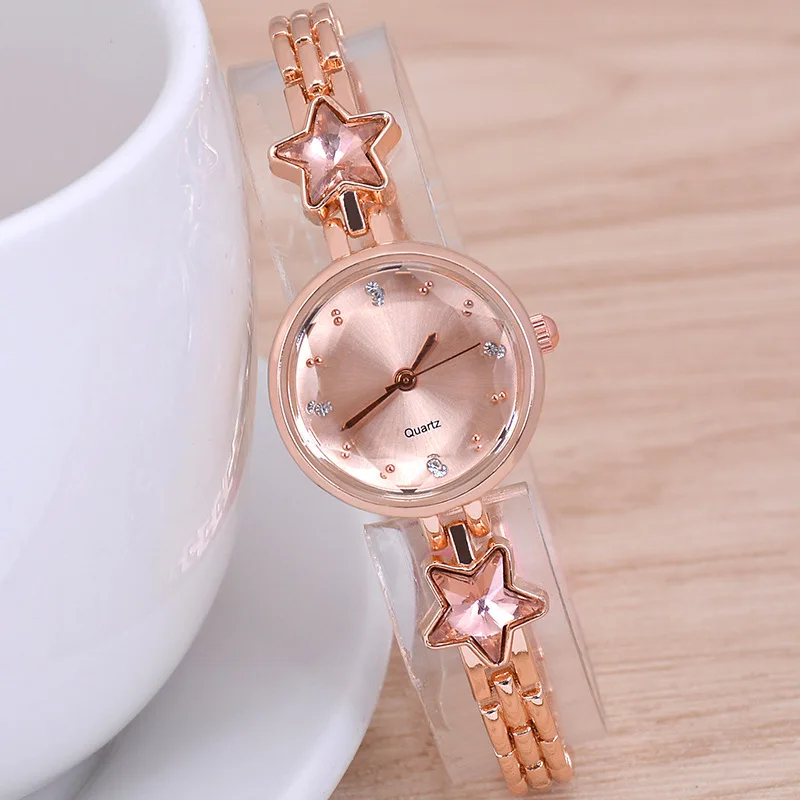 Stylish Ladies Star Diamond Bracelet Watch Plating Slim Stone Alloy Quartz Movement Wrist Watches For Women