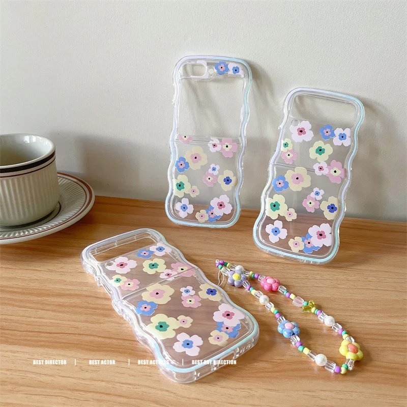 Cute Cartoon Colorful Flowers Wave TPU Soft Back Cover For Samsung Galaxy Z Flip 5 4 3 Cell Phone Cases