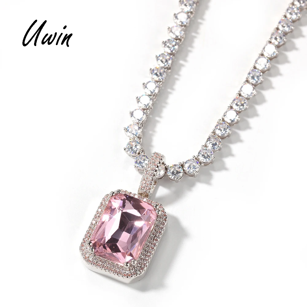 Hip Hop Tennis Chain Necklace With Pink 