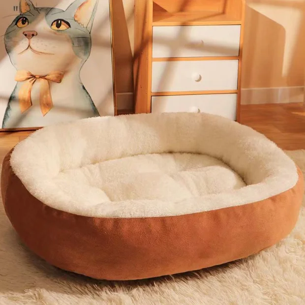 HUAYI 2024 New manufacturer soft luxury  pet cushion round cat dog bed