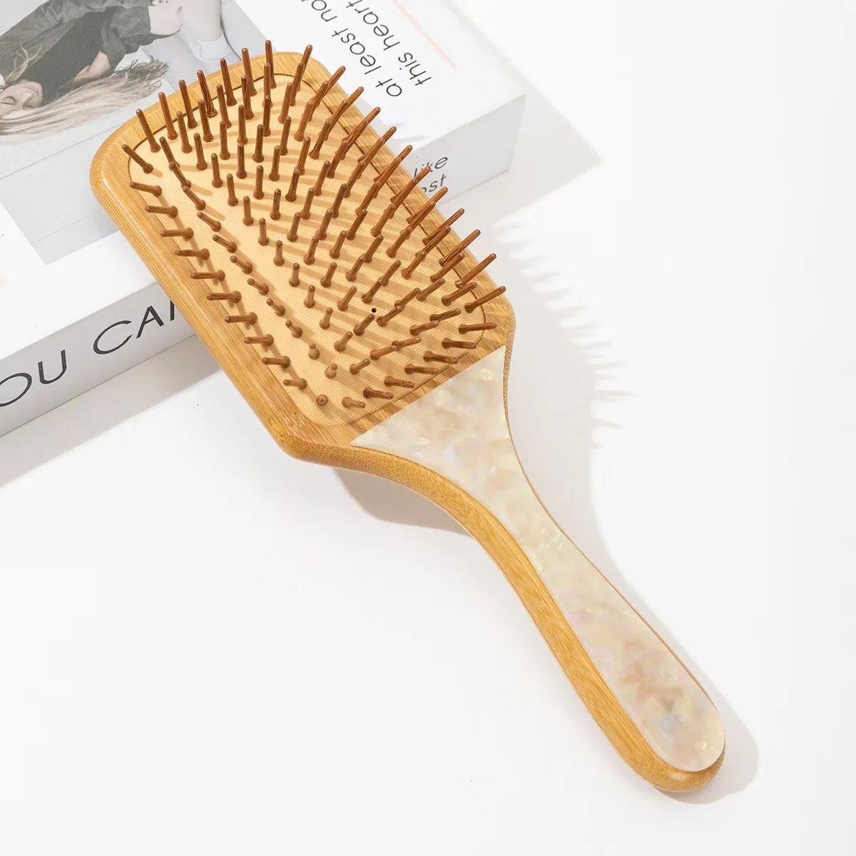 Custom Logo Eco-Friendly Modern Hair Tool Natural Bamboo Air Bag Hair Brush Acetate Bristle Paddle Eco-Friendly Hair Care Comb details