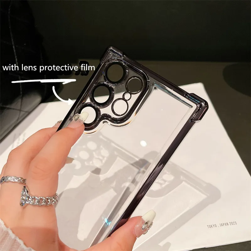 Luxury Electroplated Four-Corner Anti-fall Airbag Phone Case For Samsung S24 Ultra Mobile Cover Clear Case For Samsung S23 S22