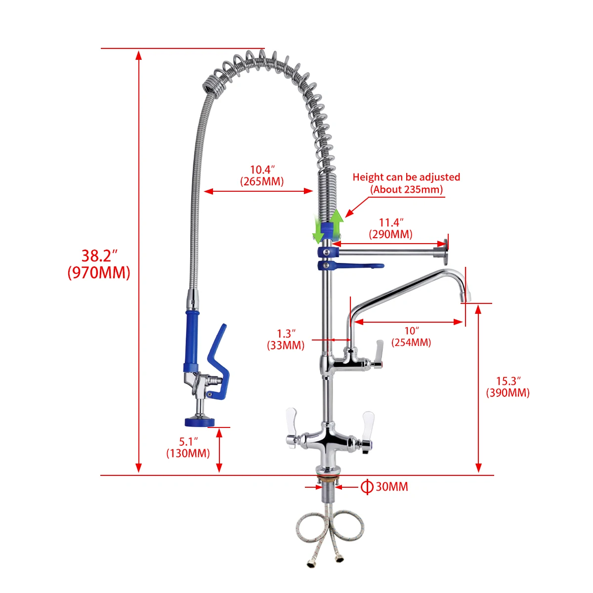 Industrial Style 38"Jumbo Kitchen Tap Restaurant Commercial Kitchen Sink Faucet Sprayer Dish Washers and Pre Rinse Taps Kitchens supplier