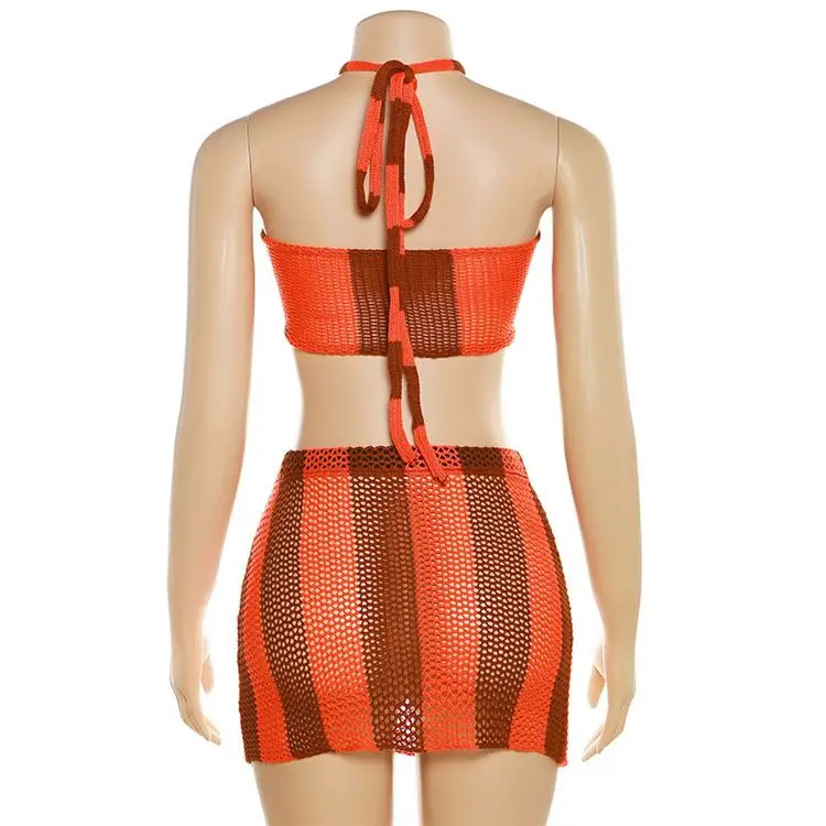 Crochet Sexy Women 2 Piece Set 2023 Summer Trend Strapless Tops+skirts Matching Streetwear Vacation Party Clubwear