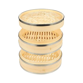 Newell Cooking Non Stick Dumpling Set Dumpling Dim Sum Chinese 10inch Bamboo Steamer Basket for Steamed Bread or Other Appetites