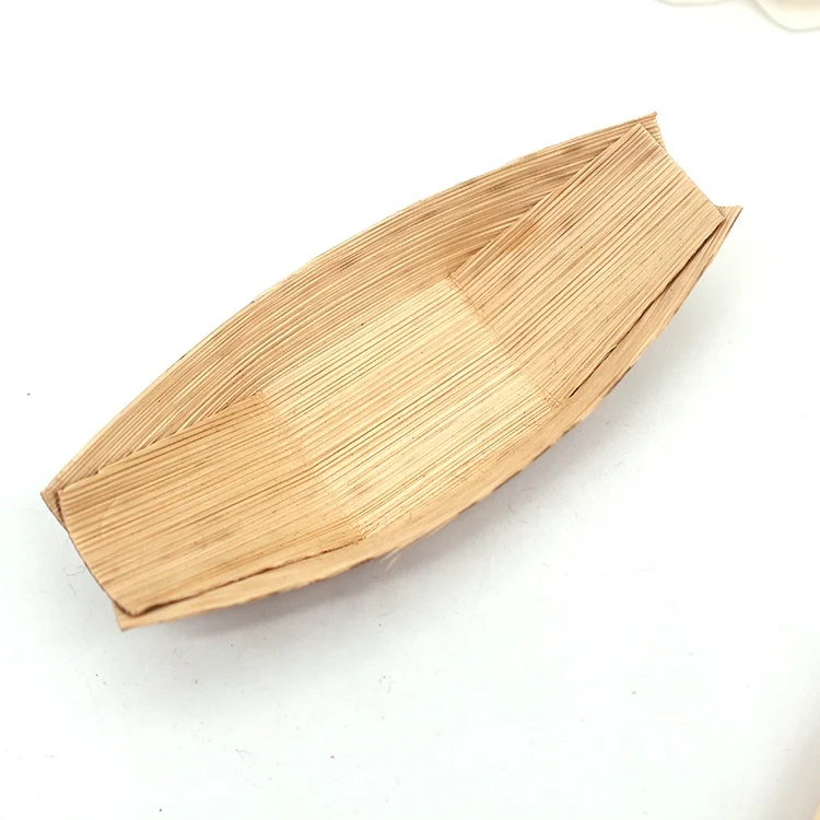 Handmade Japanese Wooden Sushi Boat Plates Biodegradable Palm Leaf Tableware Plates/Bamboo Plates