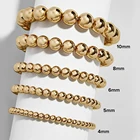 Gold Bead Gold Stack Bracelets Fashion Stretch Elastic Gold Plated Ball Mens Women Stacked Bead Bracelet Set
