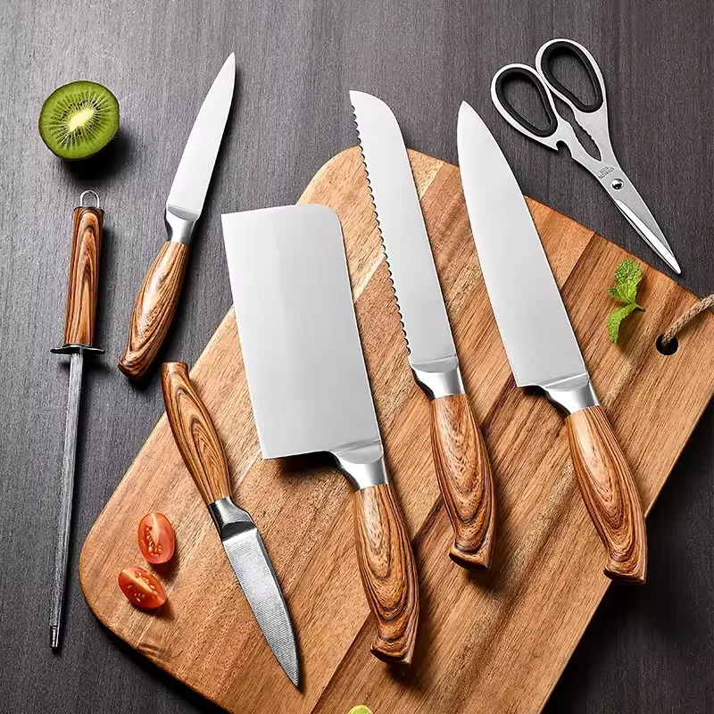 8Pcs Professional Stainless Steel Blades Knife Set Chef Kitchen Knives with Knife Holder Block