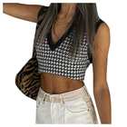 Fashion And Women Vest Fashion And High Quality Cropped Houndstooth Loose Women Vest Tops Sleeveless