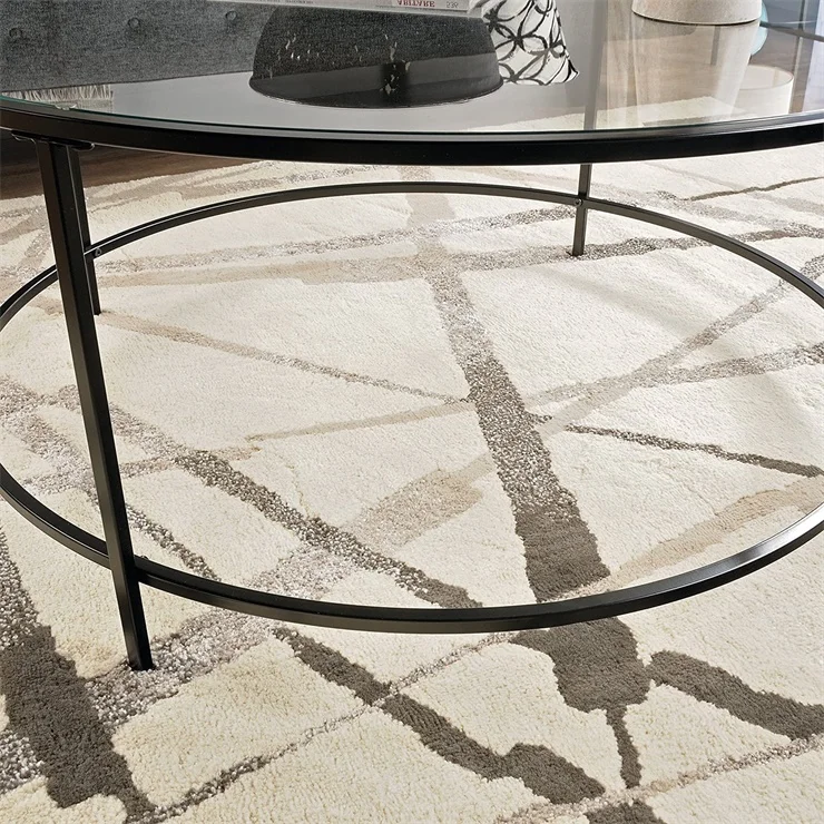 nordic style iron coffee table with metal round base glass coffee table top