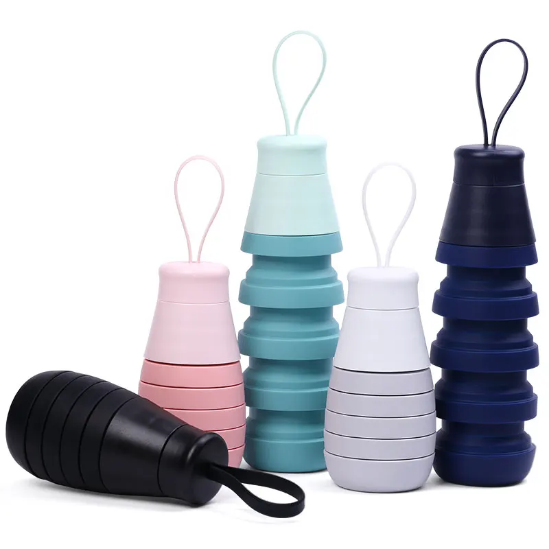 Eco Friendly Foldable Silicone Drink Bottle Clear Kids Collapsible Water Bottle With Custom Logo