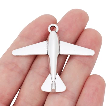 Antique Silver Large Airplane Plane Charms Pendants for Necklace Jewelry Making Findings 52x46mm