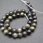 2.5mm Beads 2.5mm Big Hole Gold Natural Black Obsidian Stone Round Beads Gemstone Jewelry Making Supplies