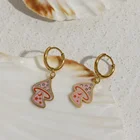 Trendy Earrings 2021 Cute Trendy Pink Enamel Stainless Steel Crystal Inlaid Mushroom Earrings For Girl