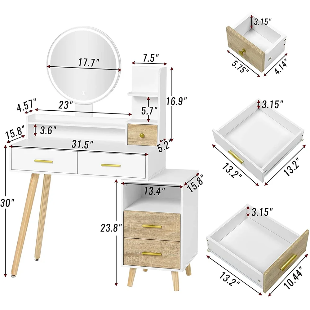 Modern Luxury Dressing Table Vanity with Smart Lighted Mirror Wood Panel for Bedroom Usage Smart Storage Makeup Vanity manufacture