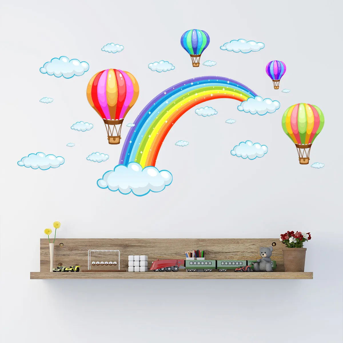 cartoon rainbow hot air balloon cloud pattern 3d