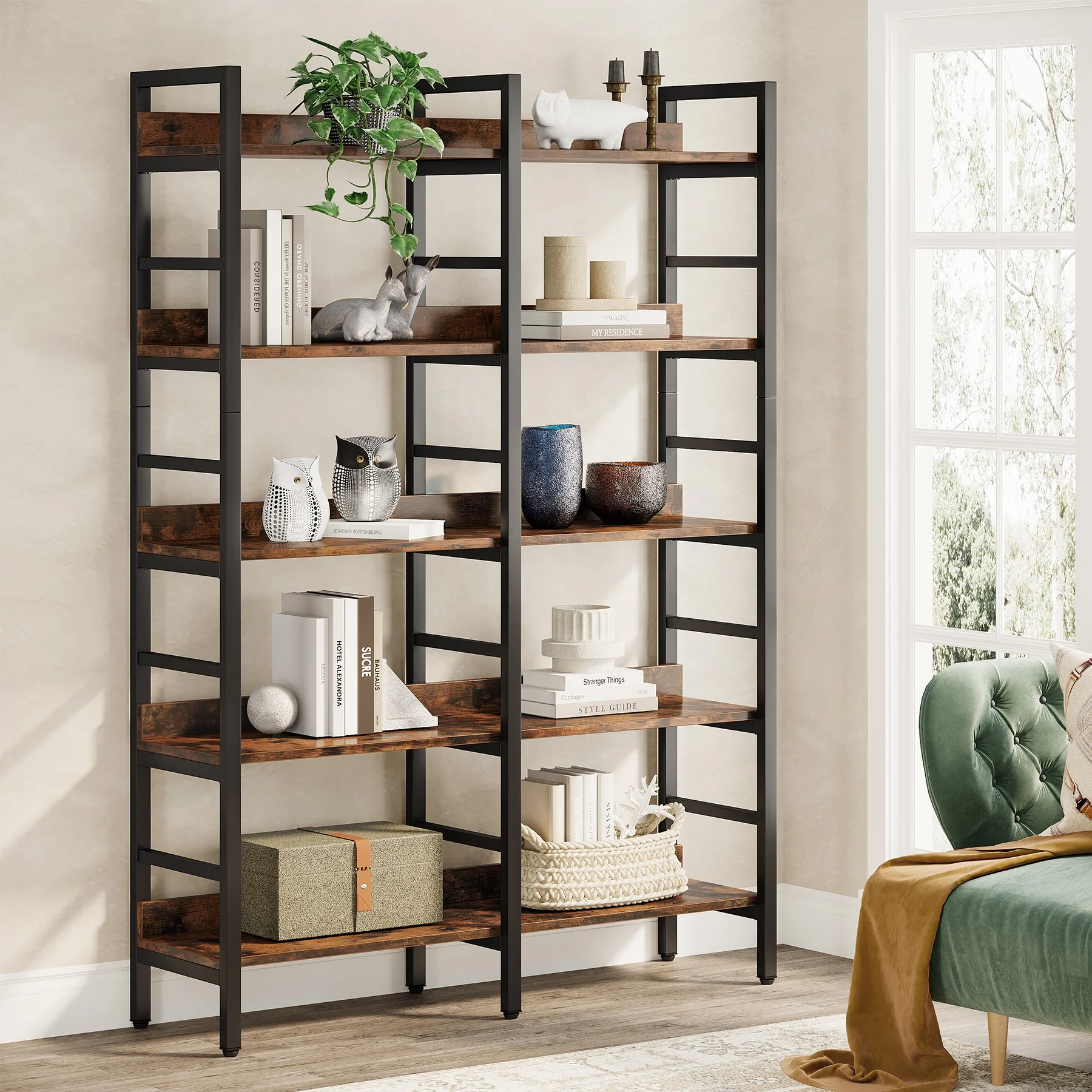 Tribesigns Multi-layer optional display racks vertical wall industrial luxury office double wide etagere bookcase With baffle