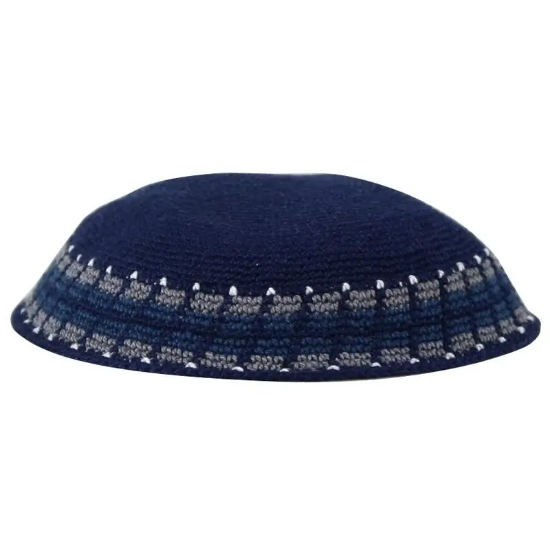 Factory Custom Dark Blue Kippah. Handmade Crochet Kippah, 100% Cotton Knitted Crochet Black Frik Kippah Yarmulke Yamaka_0