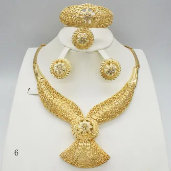 Wholesale Women Dubai Costume Wedding Dress Bridal Jewelry 18k Gold Indian African Earrings Necklace Sets