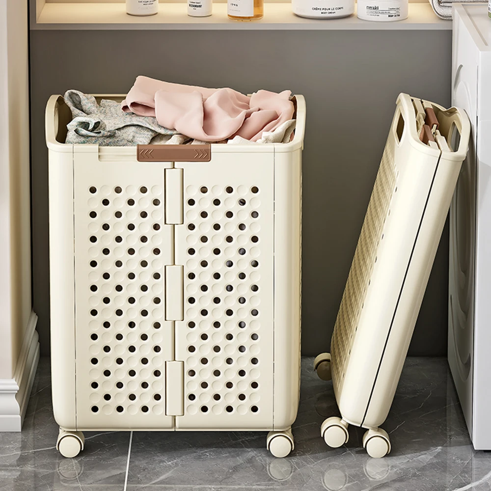 White Durable Foldable Bathroom plastic Laundry Storage Basket for Dirty Clothes